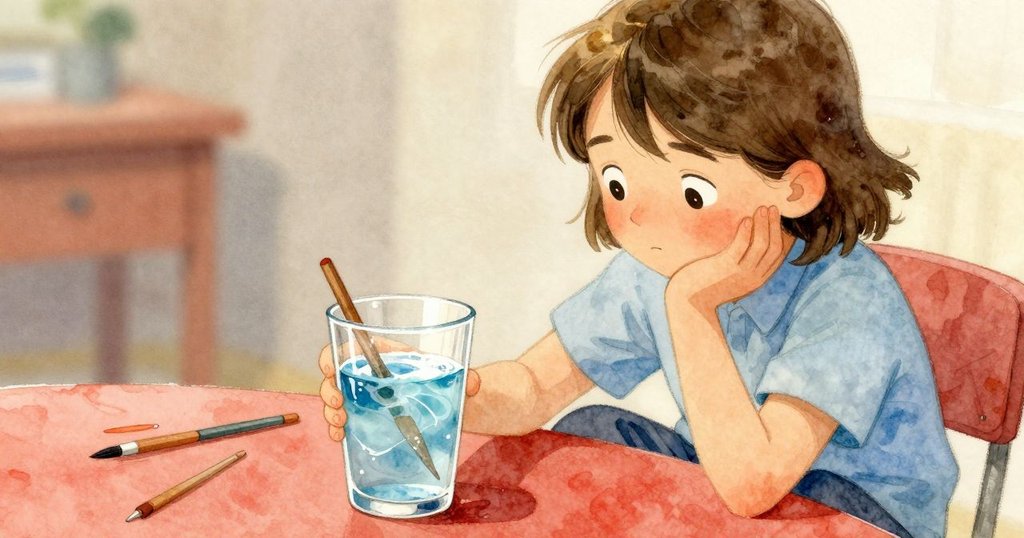 在凝固瞬間，Dana輕觸杯緣，水中形成優雅漩渦，她臉上流露出靜謐而專注的情感。