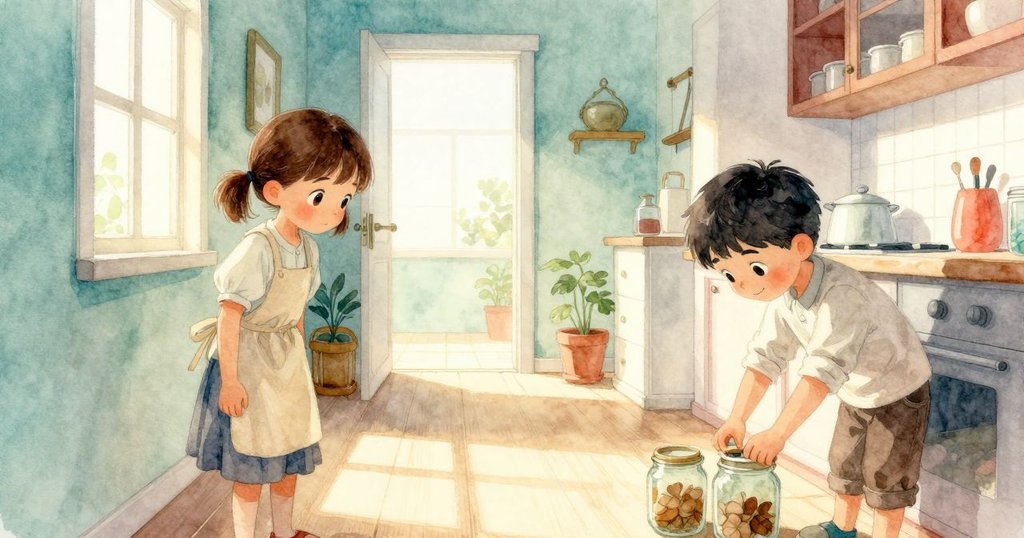 Poppy與Stellan在溫馨廚房走廊中，陽光灑落，開始準備製作發酵液，充滿寧靜期待