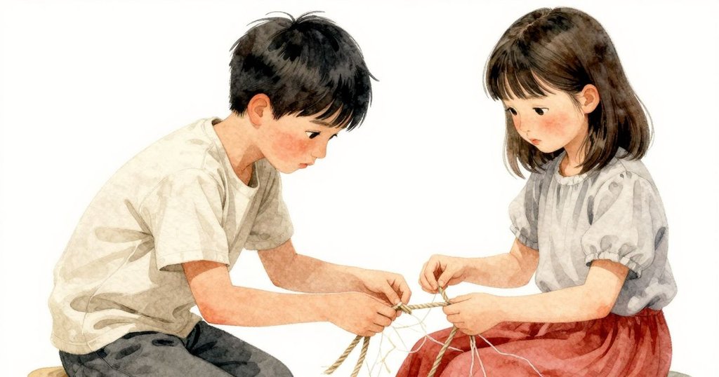 Trent 與 Kit 在棚內默契整理修好的繩索與工具,兩人相視點頭,展現無言合作與成就感