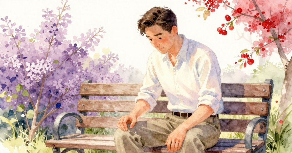 Heath停下手中動作，觀察陶盆輕搖，臉上流露出驚異與關切，花園環境細膩襯托瞬間