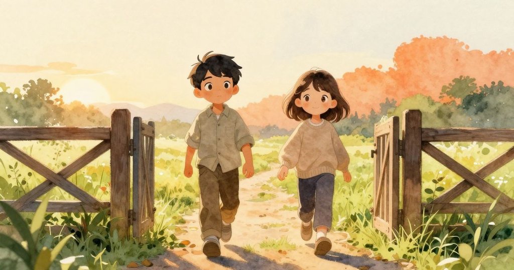 薩利文與奧拉站在打開的門前，共同面對陽光普照的草地，新希望隨著晨光降臨，兩人神情充滿期待