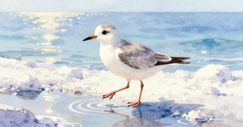 鹽層上呈現扭曲透視效果，波光粼粼的反射隨鳥步舞動，形成奇幻動感景象