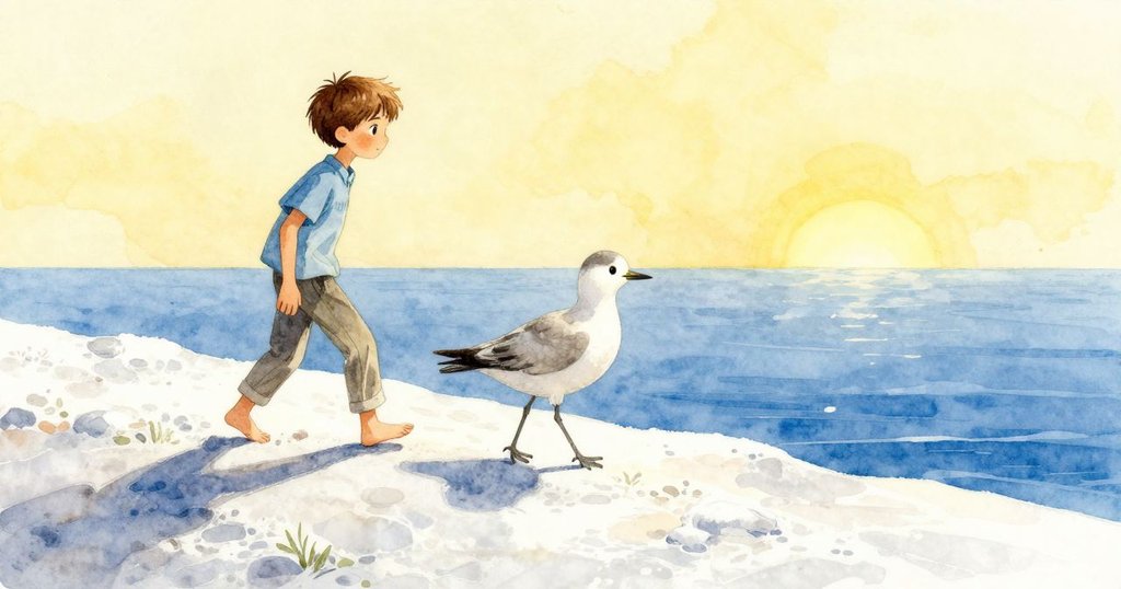 伊恩踏上新清理的鹽嶺，跟隨涉水鳥前行，遠方地平線開闊，充滿希望與未來可能