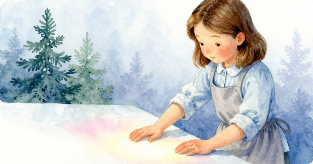 透過水下柔光效果，Nina的手輕按印版於泛著光澤的紙上，墨水流動模糊字跡，呈現夢幻場景。