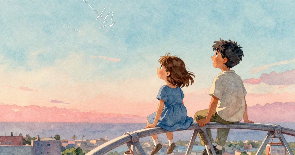 摩天輪高處，艾斯梅與達希爾凝視映照城市的金屬地圖，充滿悠遠期待與未解謎團，故事進入靜謐結尾。