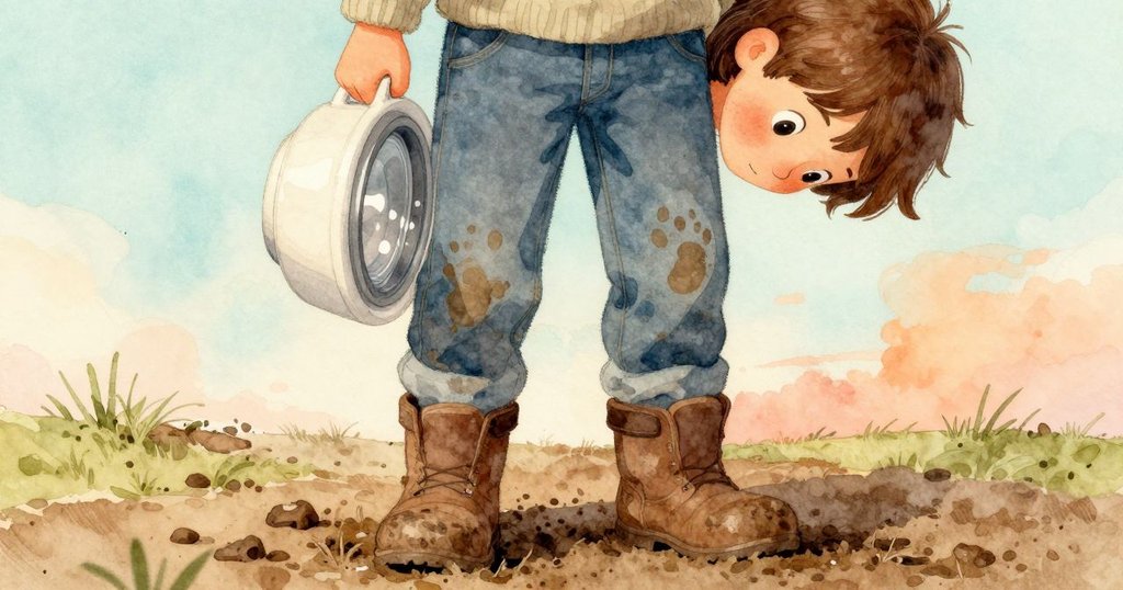 德莉雅步入濕潤泥土,靜止時露出泥跡,手中握著生鏽圓盤,表達對季節更替的細膩感受