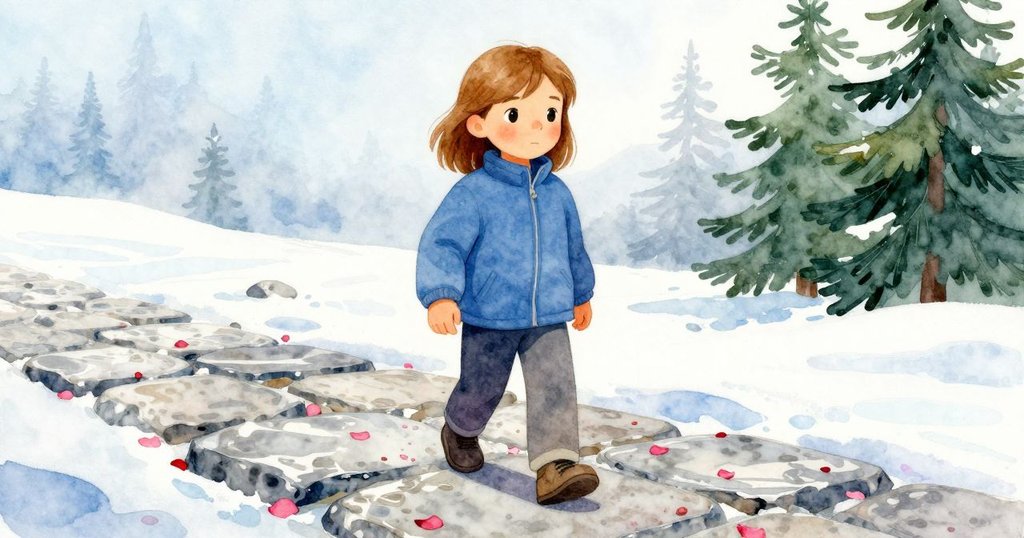 Bethan踏出旋轉木馬,走在散落玫瑰花瓣的石板路上,動作穩健,午後光線映襯出溫柔情緒