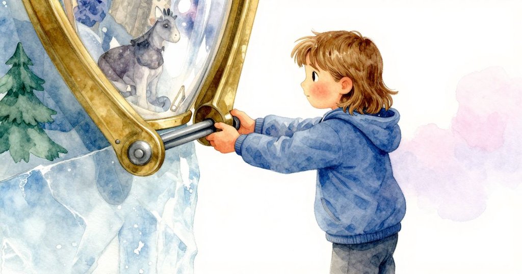 Bethan低角度檢視旋轉木馬底部銅夾,光影反射如水中寶藏,手法穩健細緻,充滿探索精神