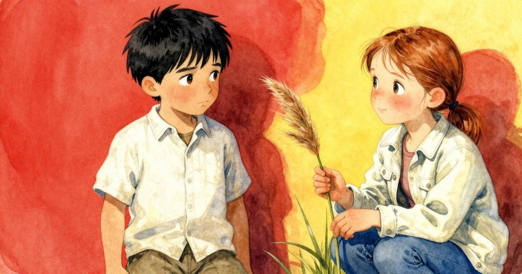 Kit 與 Roslyn 在堅固沙丘上靜靜互視，Kit 小心放回竿子，畫面展現和風低吟中充滿省思的結局