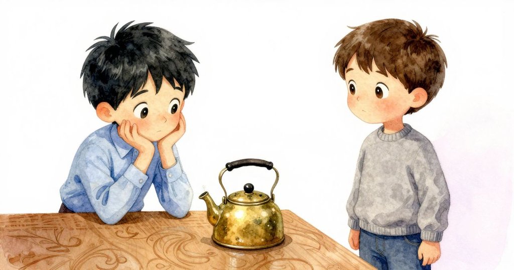 特寫中展現陶壺蓋微微震動和鐘內銅擺緩擺的細節,木桌紋理清晰呈現,充滿精緻觸感