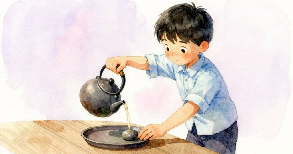 史約克在活躍瞬間迅速出手接住向茶盤滑動的小石頭,同時倒茶動作與鐘擺節奏完美協調,動感十足