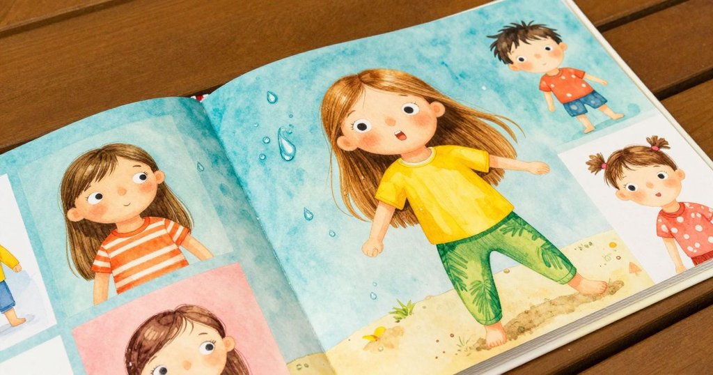 Flora從高處整理放在工作台的相片，水珠閃爍在亮光下，充滿細緻與溫暖感