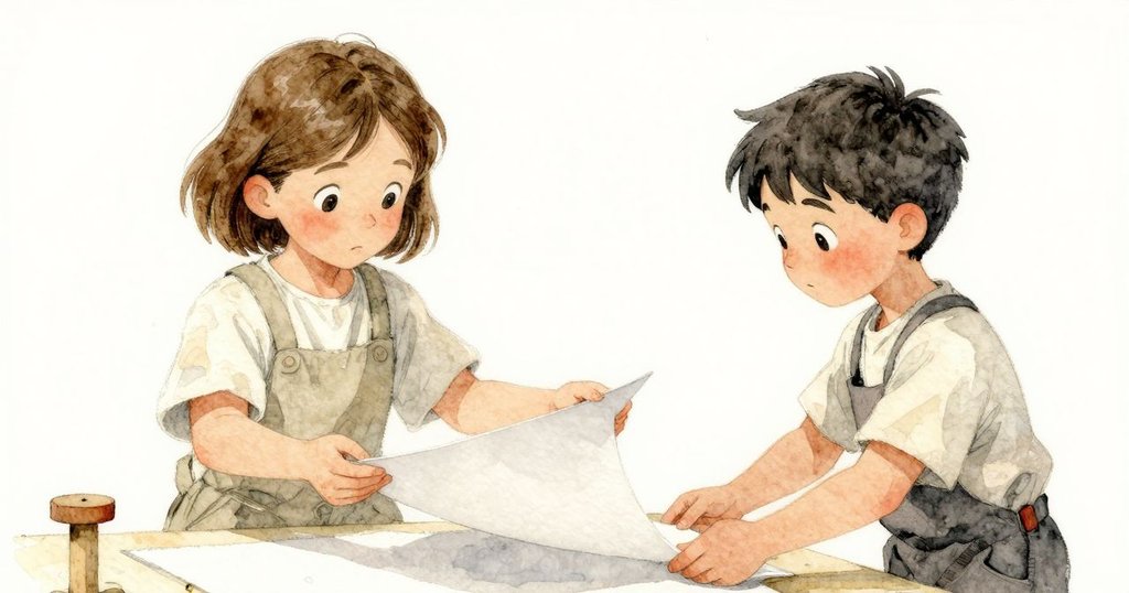 Tess攜帶濕紙進入備紙區，與Zev協同排列，室內清新雅致，展現工作室不同角落的溫馨合作