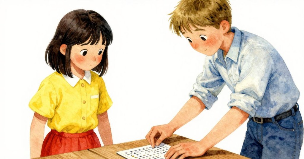 Zinnia仔細檢查打孔卡上細微的划痕,木質工作台上呈現豐富木紋與溫馨細節