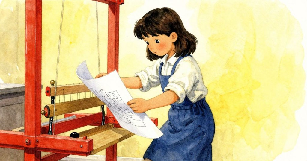 Zinnia拿著藍圖向前移動,調整織機張力,過渡空間中展現出修正與期待情懷