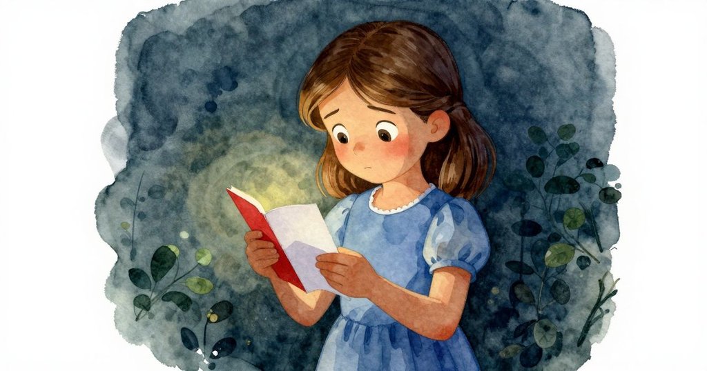 帕洛瑪凝視紅白交接的折痕，手懸在半空中，神情猶豫與專注，背景溫暖柔和的燈光映襯桌面紙張