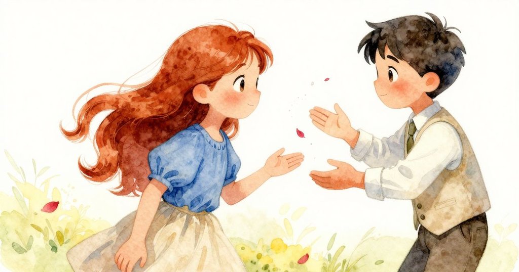 男子輕快動作彈塵，協助放置細砂紙，花瓣隨風飛舞，動態場景展現活力與溫柔互動