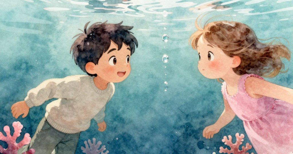 水下視角中，碗邊水滴在半空中漂浮，映出扭曲光影，形成奇幻而精緻的水中世界。