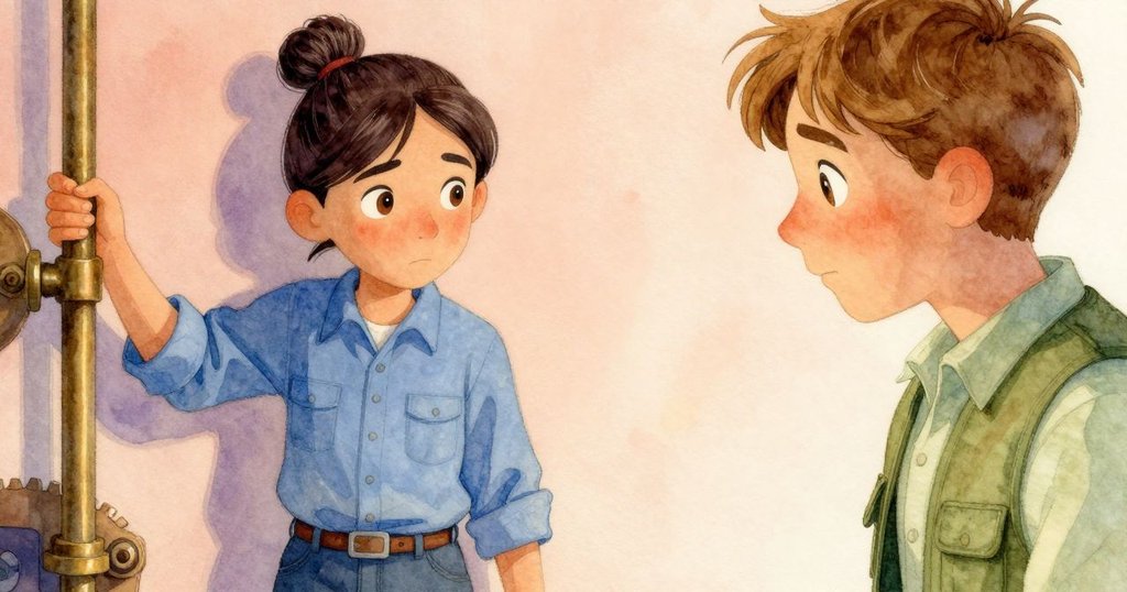 Vera的手輕輕握住發熱的黃銅扶手，細膩光影中展現工作中的精確與用心，氛圍溫暖和諧