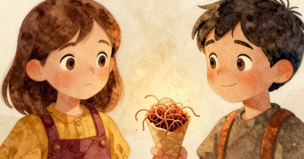 西安的手在傾斜勺子倒入琥珀色糖粒,紙杯上糖絮不均勻堆疊,呈現溫暖質感和製作細節