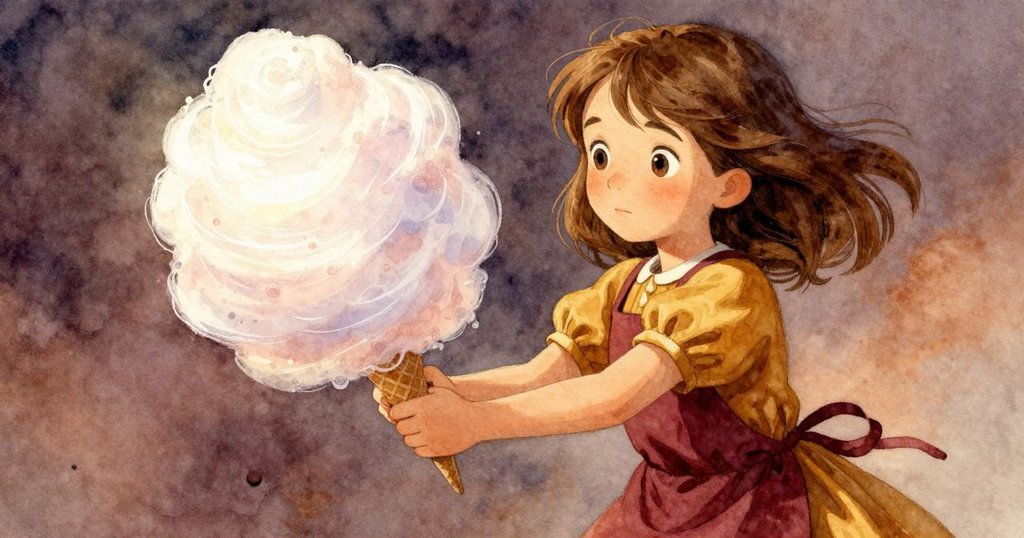 西安正在調整過重的棉花糖錐,透過傾斜視角捕捉機器低語,糖絮像海流般旋轉,彰顯動感和神秘