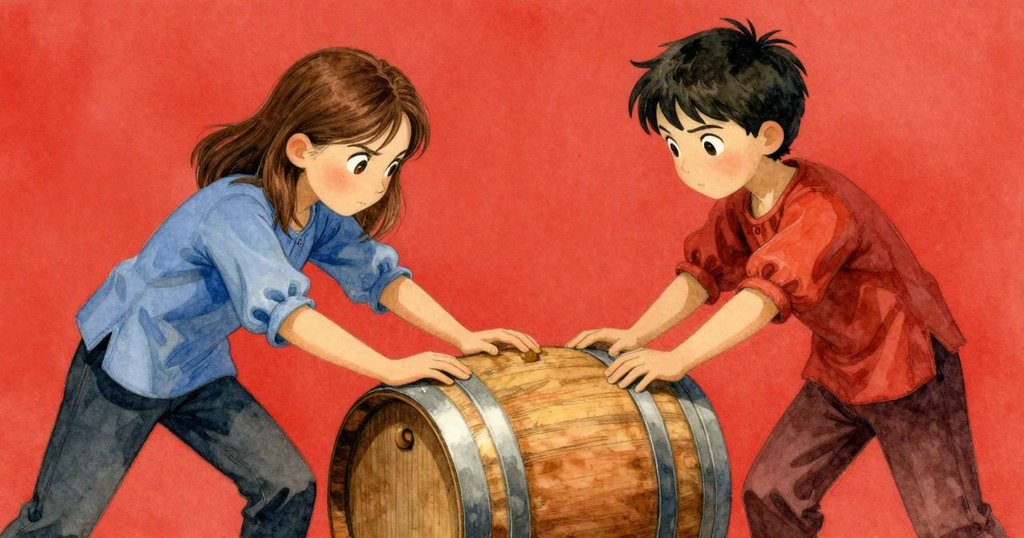 Sylvie 輕敲木桶表面, Dana 靜候記錄筆跡, 充滿細節的地窖場景, 表情專注, 敘事發展中發現秘密