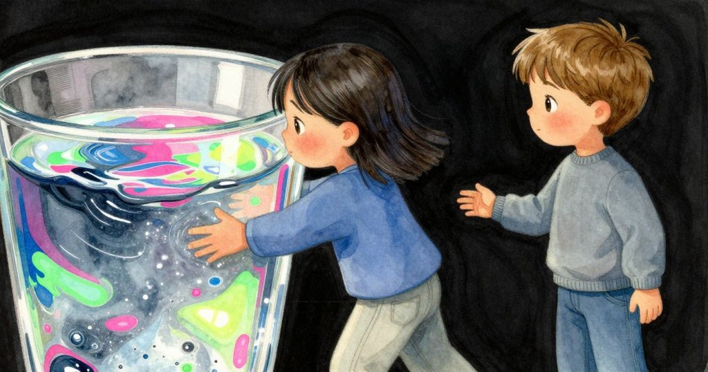 動感畫面中，水杯內的漣漪追逐著低音音符，帕洛瑪的手停留在空中，動作充滿活力與節奏感