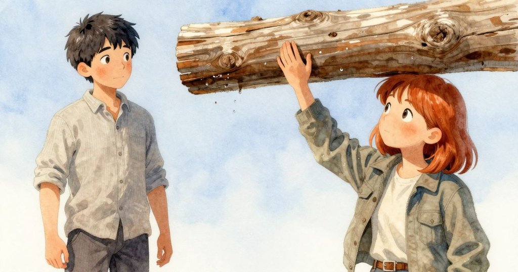 林登輕觸潮濕痕跡，細膩木紋與水光交錯，陽光柔和灑下，展現神秘與細緻的觸感。