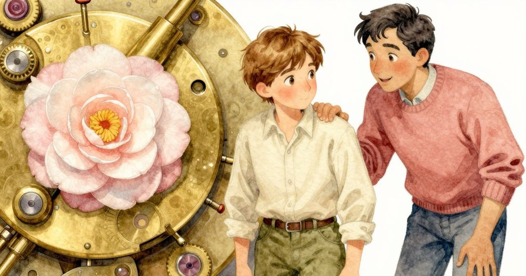 特寫鏡頭呈現古銅圓筒與精緻雕刻的木蓋, 銅釘如露珠般閃耀, 呈現工藝之美