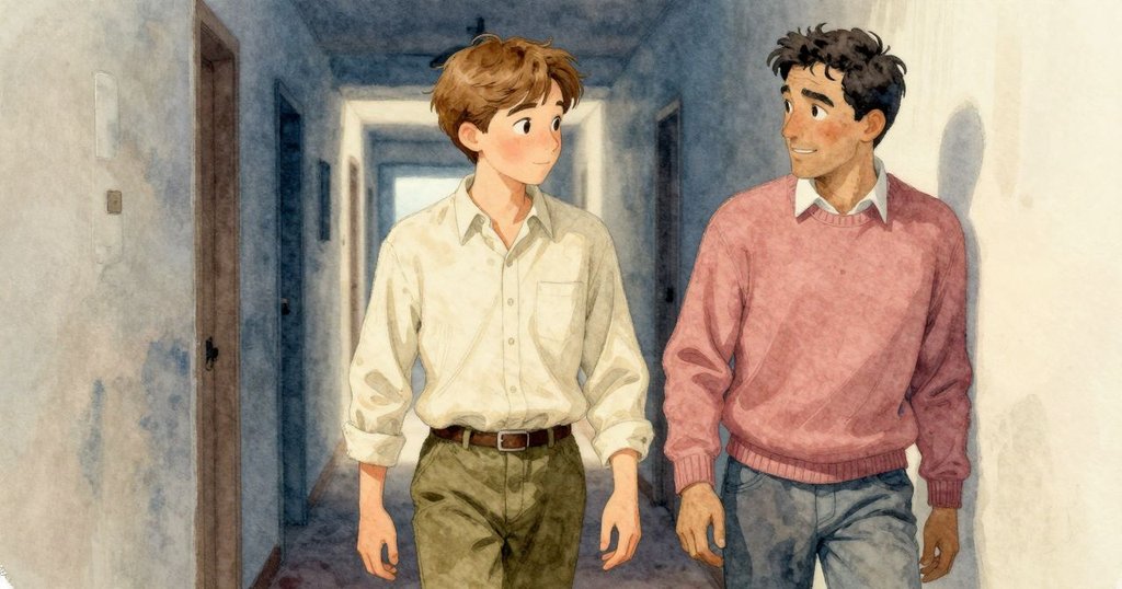 凱倫走入昏暗走廊, 聽到乾裂聲時駐足, 加雷斯出現幫忙撿起倒地的雪松板, 呈現默契合作