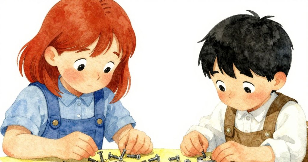 從萊恩視角看見零散螺絲和複雜機芯細節，她的手穩固操作平衡橋，展現專注與細膩