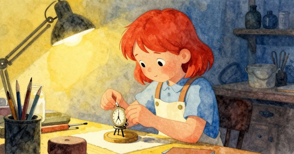 危機過後，萊恩輕推時鐘珠寶，機芯重新擁有微弱律動，兩人對視展露放心微笑，工作室恢復寧靜