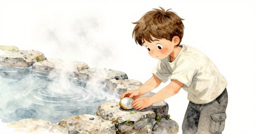 White Crystals on Black Obsidian at the Hot Spring