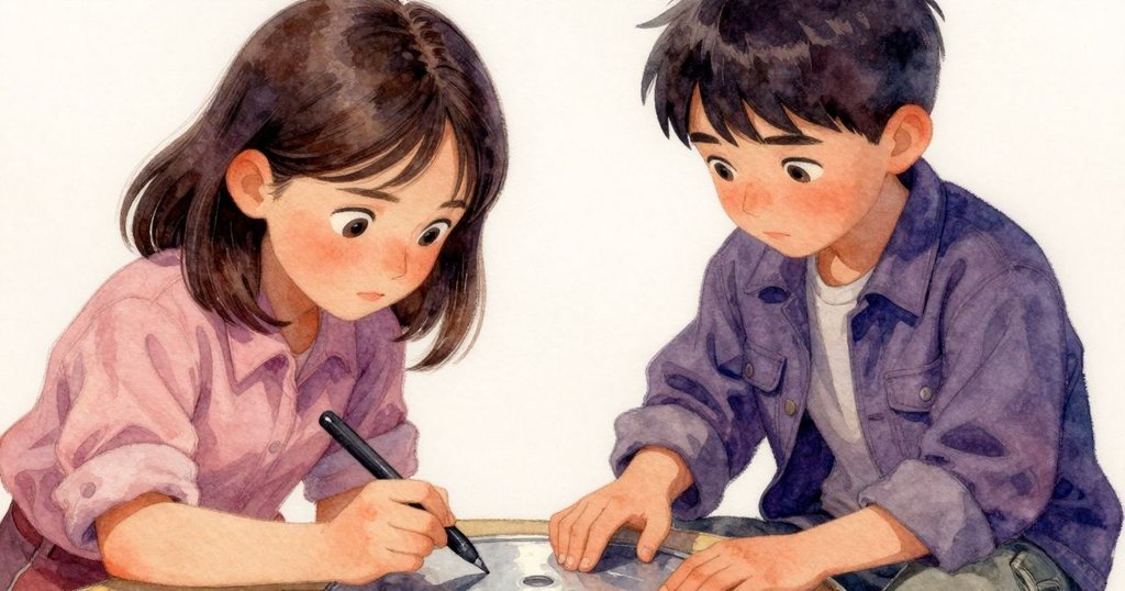 Ella 緩緩放下刻刀，露出滿足微笑，Marco 輕輕點擊銅板示意，新篇章在和諧光線中悄然展開。