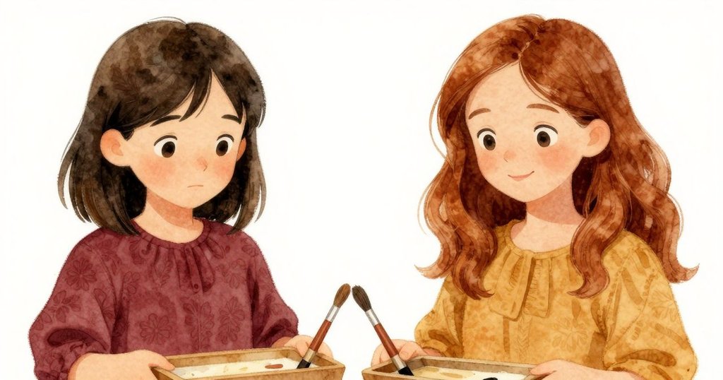 Ines端著毛筆盤走入工作室,與Lena一同對齊印紙,室內燈光柔和,彼此間流露著默契與平靜