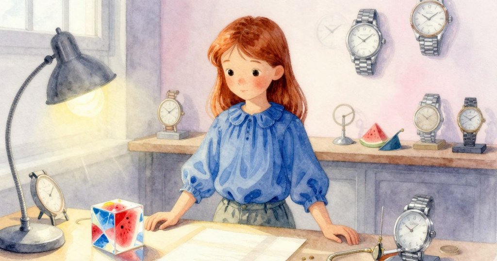 店內光線轉換明亮與溫暖互映，檯燈下鮮粉西瓜小方塊閃耀，呈現懷舊與現代重疊氛圍。