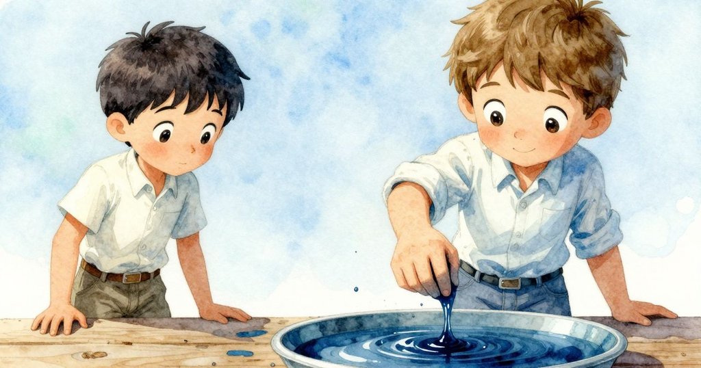 Reese的手沾進深藍染料，輕彈出一滴液珠落在木板上，動作活躍明確，推動故事情節轉變