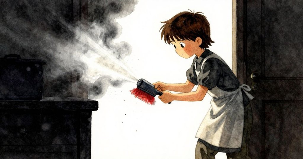 旺達輕拂袖塵奔向風箱調整操作，布拉姆在旁注視，室內溫暖燈光中塵粒隨動展現動感