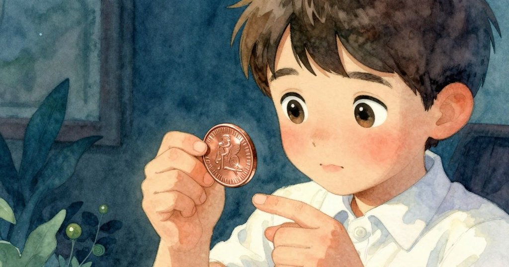 艾登專注調整鏡頭，近距離展現托盤上歷經時光銹跡的銅幣，細節豐富情景生動