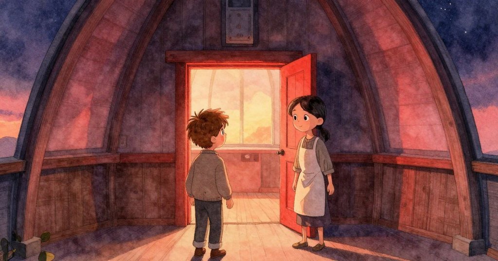 克蘭與佐拉進入燈光柔和的天文室，觀看閃爍的設備，神情充滿期待與好奇