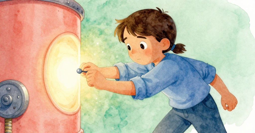 Shea以傾斜角度動作果敢按下銅針，工作台上金屬反光明亮，展現緊張且充滿節奏感瞬間。