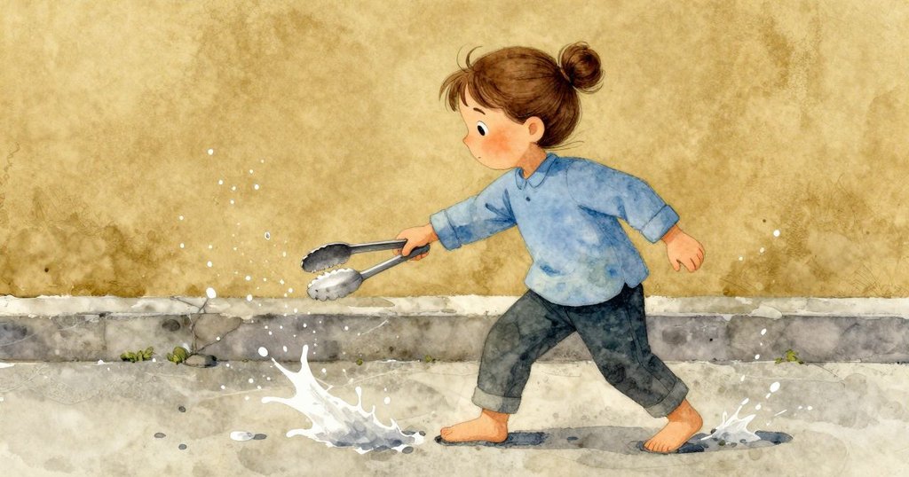 暗房中水滴突然濺起，烏拉慌忙舉著夾子，金色光線映射滴水，場景展現出意外混亂與緊迫感