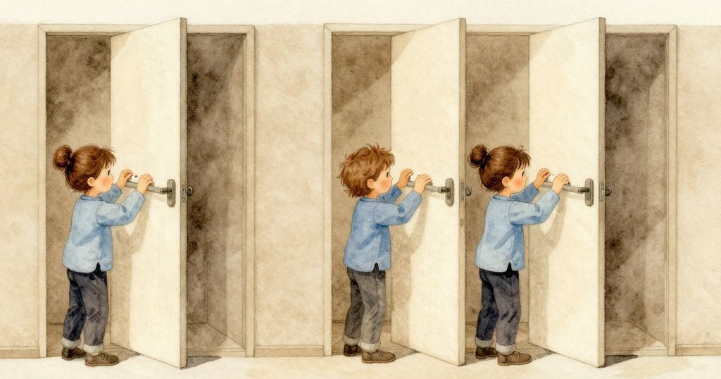 烏拉安穩關門重設計時器，暗房恢復平靜韻律，寬廣畫面呈現出房間整潔與內心安詳的轉變