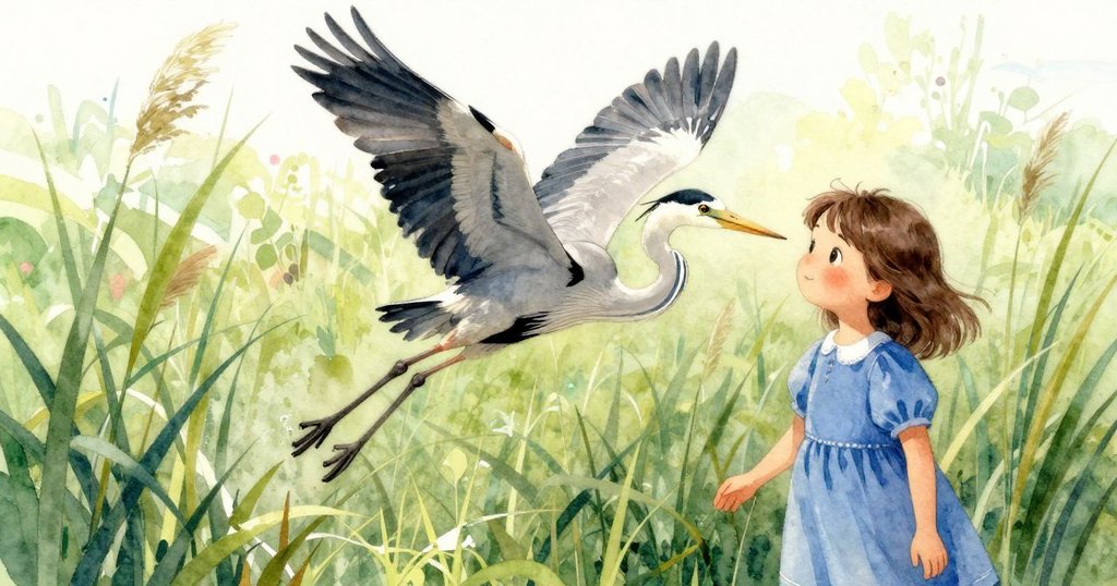 鷺鷺自蘆葦叢中飛起，背景中科蕾特操作木門，動作輕盈自然，情節轉入緊張發展。