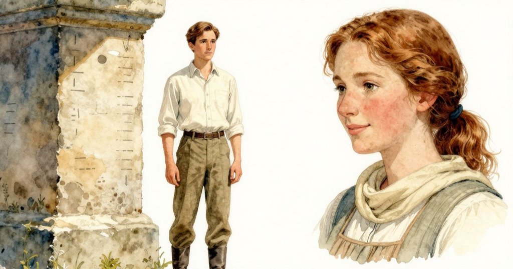 從金翅鳥視角看向石柱上排列精細痕跡, 河面微波輕拂, 自然細膩與生命律動交織展現。