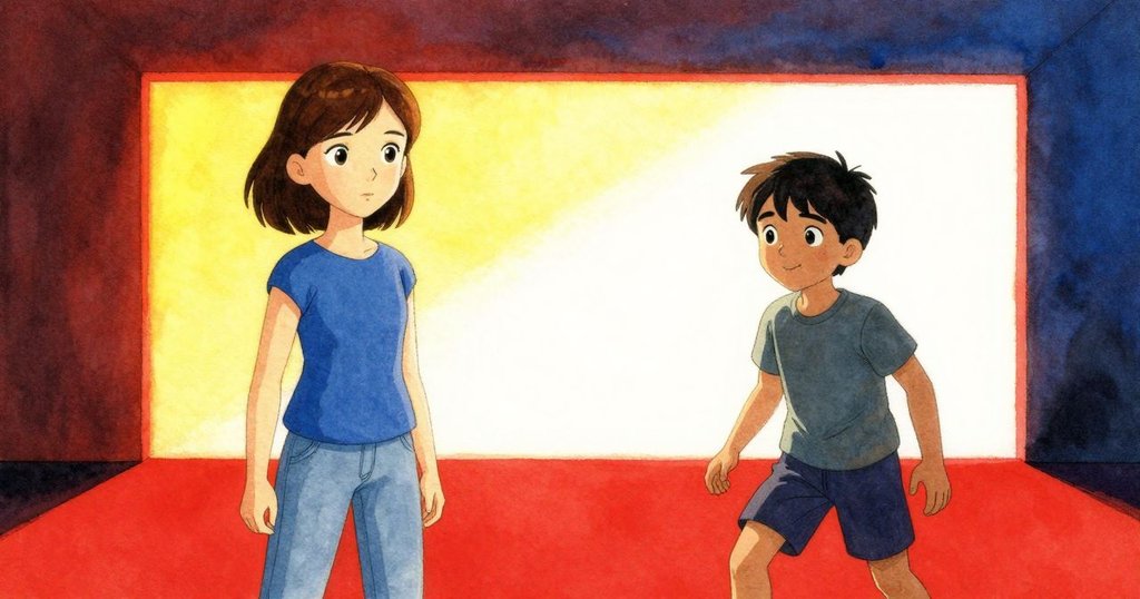 Dana準備迎接落差時，划船鼻尖指向明亮日光區，緊張與期待交織的轉變瞬間。