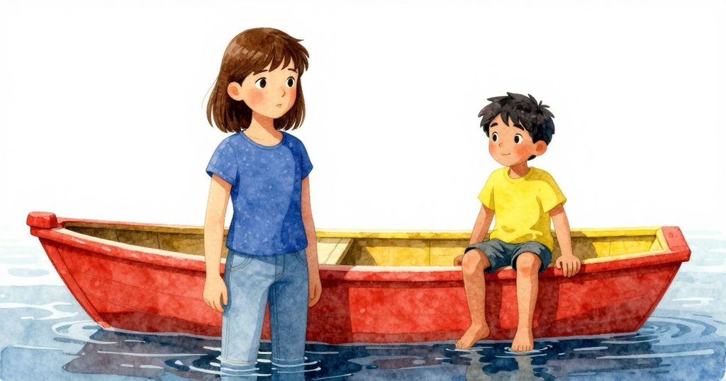 寧靜寬幅畫面中，Dana乘坐漂流船穩定動作，柔和陽光映照，結束冒險留下平和感。