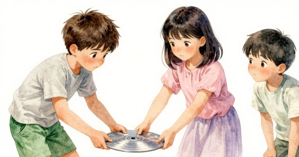 費伊輕觸飛盤邊緣調整飛行,梅里特在背景凝視準備再投,互動瞬間清晰生動