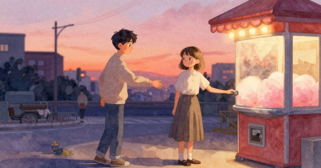 Max與June在棉花糖機旁重逢，共享彼此理解與喜悅，夕陽映照下展現溫馨團聚之情。