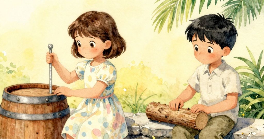 Flora調整木桶，Inigo在石壁旁記錄日誌，兩人默契互動，室內氛圍沉靜。